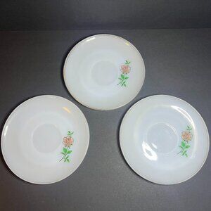 VTG Set of 3 Anchor Hocking Fire King Ware Anniversary Rose Milk Glass Plates 6"